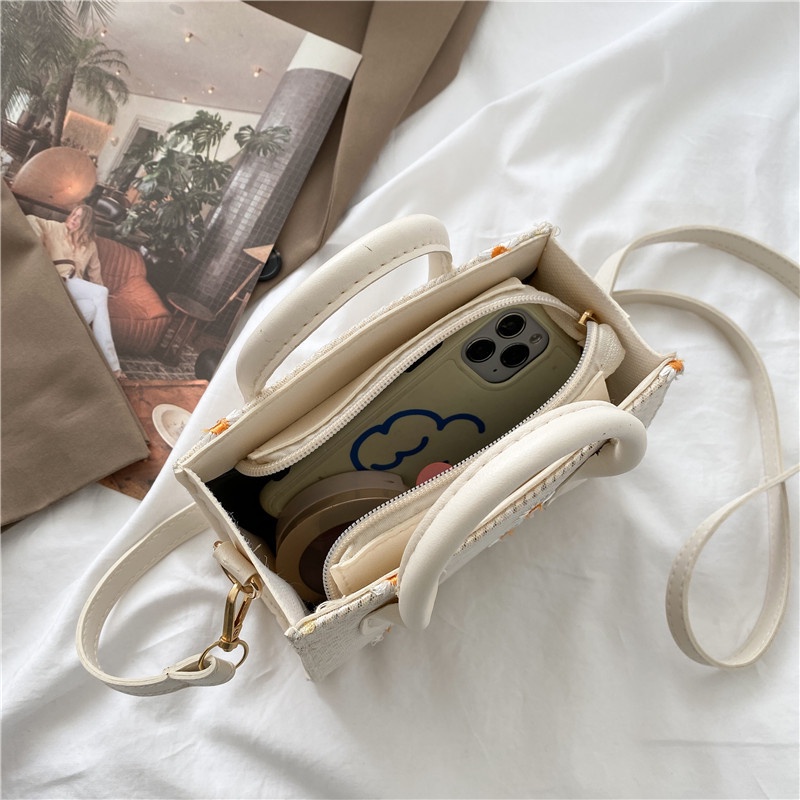 Túi đeo vai IELGY dáng vuông nhỏ dệt tay họa tiết hoa cúc nhỏ phong cách phương Tây thời trang mùa hè dành cho nữ