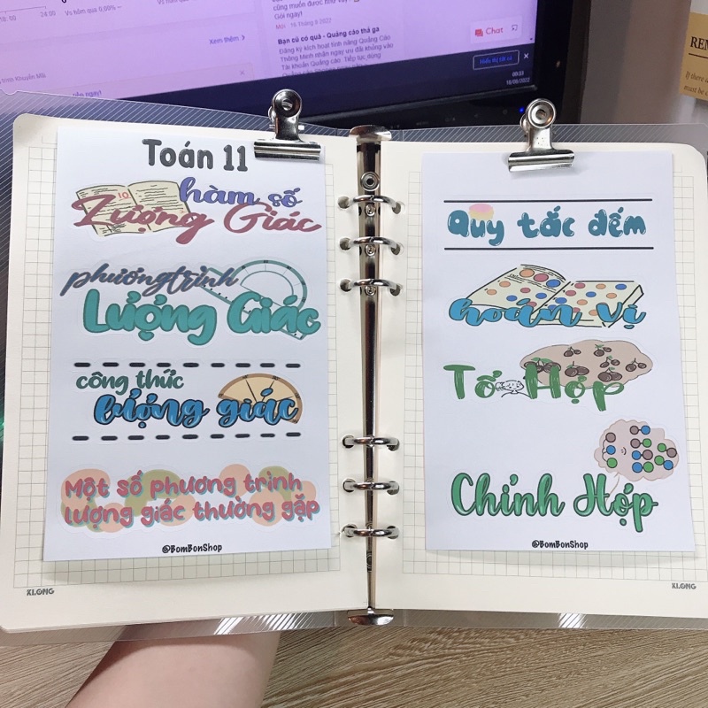 Stiker toán 11, nhãn dán môn học toán học lớp 11 có keo dán. BOMBON Shop