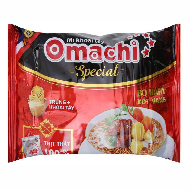 Mì khoai tây Omachi Special bò hầm xốt vang lốc 5 gói x 92g