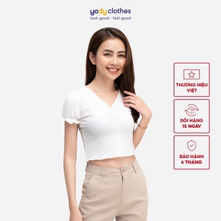 Áo thun nữ YODY croptop cổ tim ngắn tay TSN3932