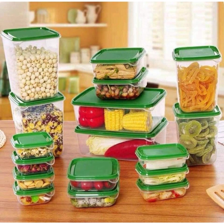 Hộp nhựa đựng thực phẩm, bộ hộp nhựa 17 món bảo quản tủ lạnh