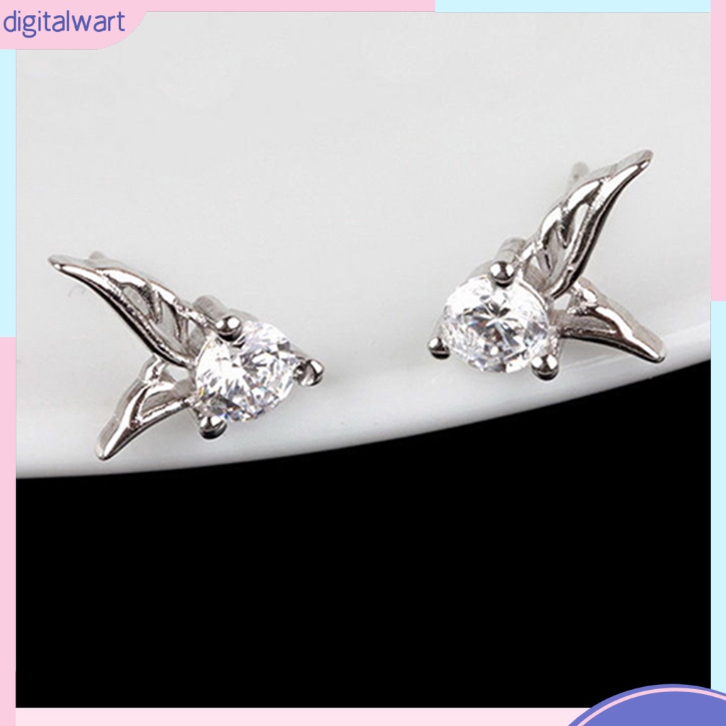 Cặp khuyên tai mạ bạc thiết kế cánh thiên thần đính đá sang trọng cho nữ