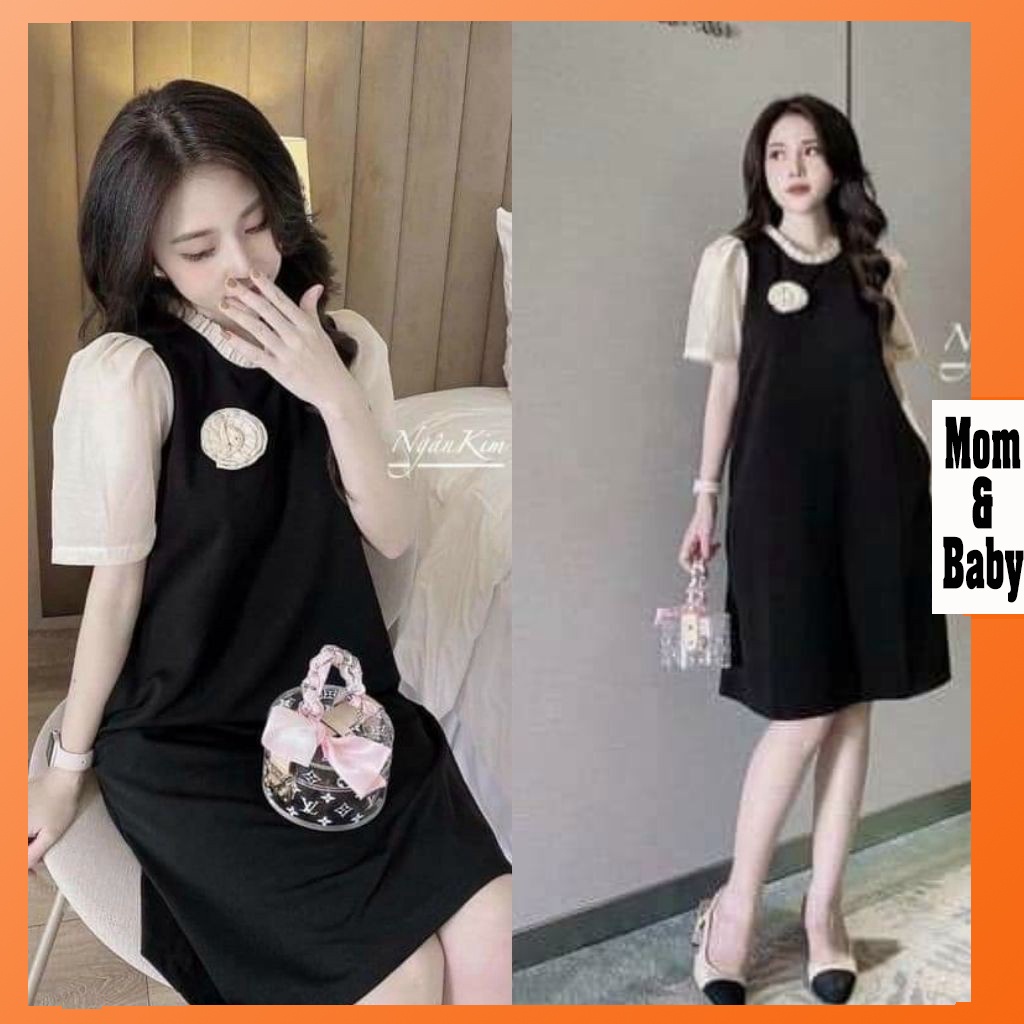 Váy bầu thời trang thiết kế xuông M207 chất lụa hàn châu freesize từ 45 đến 70kg