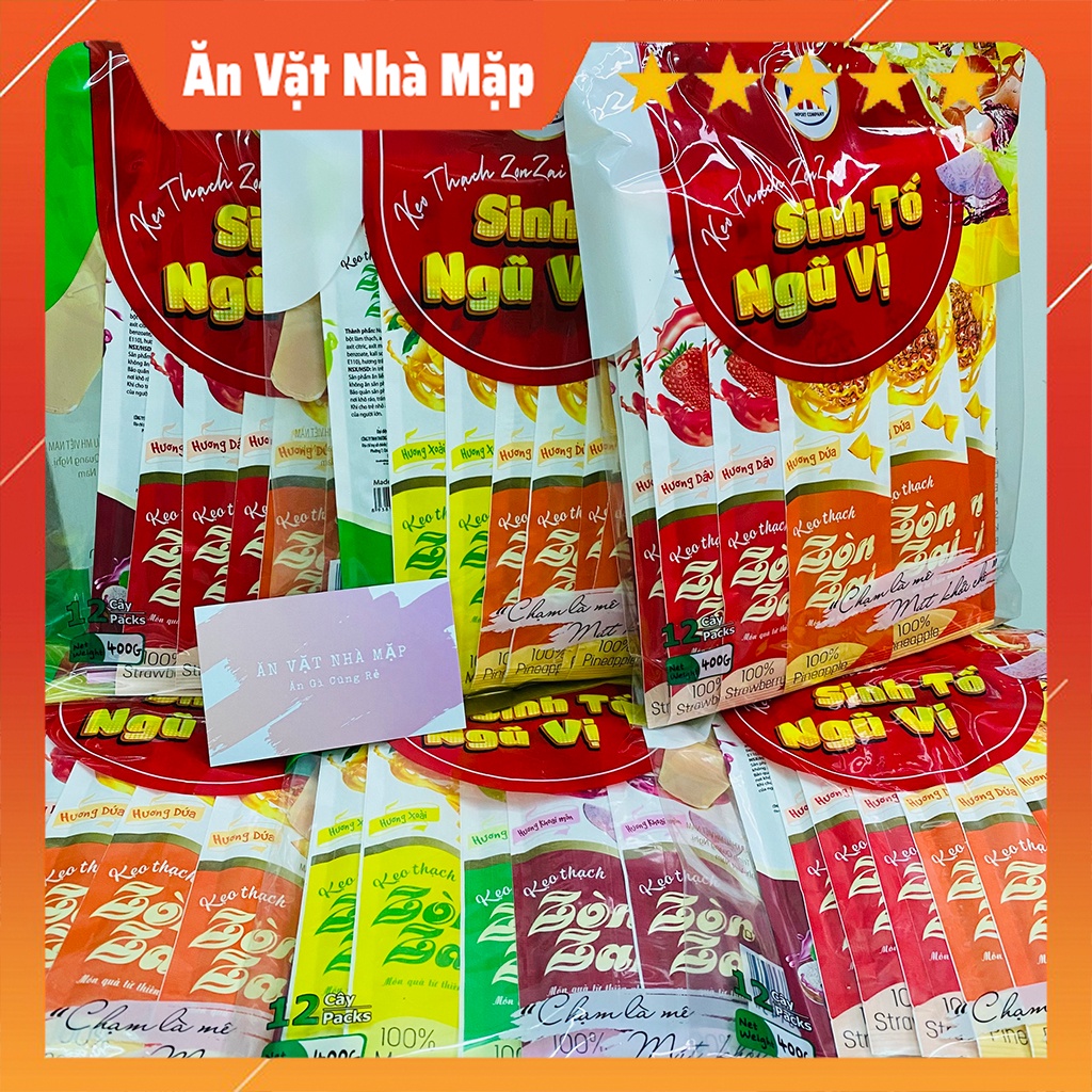 Pudding Kẹo Thạch Zòn Zai MH 400g hương trái cây thập cẩm loại thanh dài dai ngon - Sinh Tố Ngũ Vị