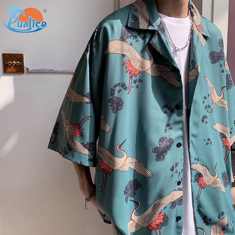 Japanese summer floating world meeting robe three-quarter sleeves Chinese style sunscreen retro men and women thin BF style men's shirt five points