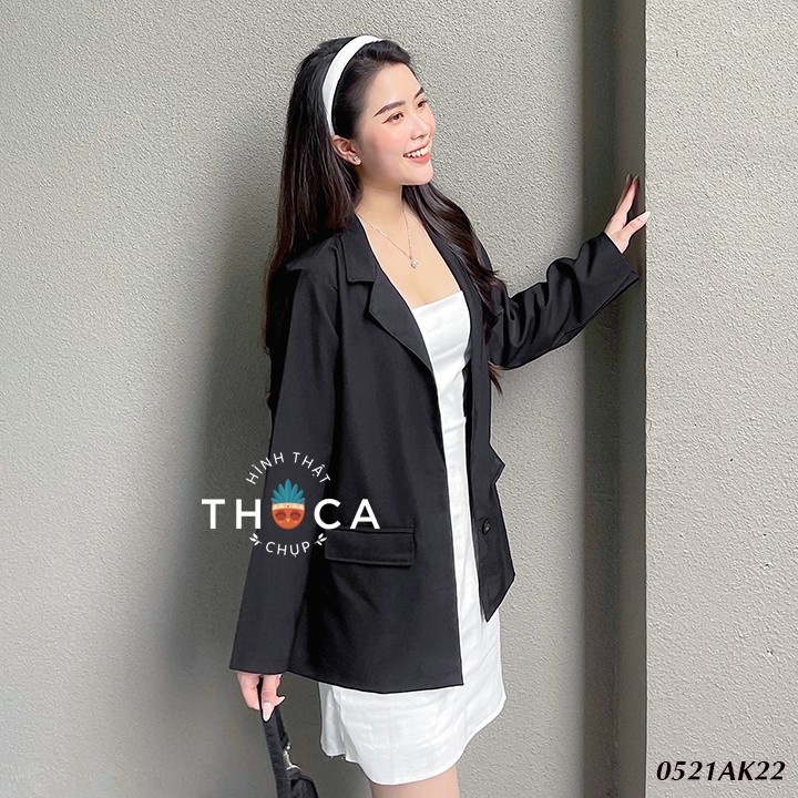 Áo blazer vest nữ túi hộp trơn đen THOCA HOUSE thanh lịch công sở, thiết kế 1 lớp mỏng mát phong cách Hàn Quốc