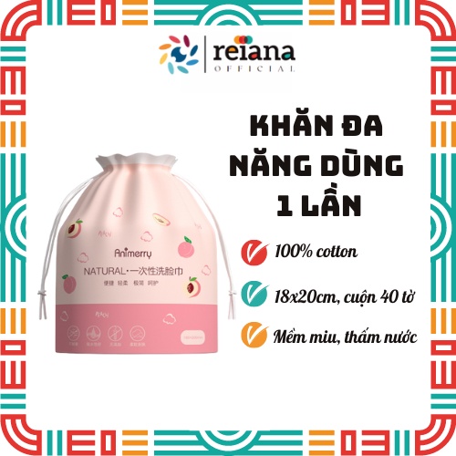 Khăn Lau Mặt Dùng 1 Lần, Khăn Giấy Lau Mặt , Khăn Lau Bếp ANIMERRY Cotton, Mềm Mại - Cuộn 40 Tờ