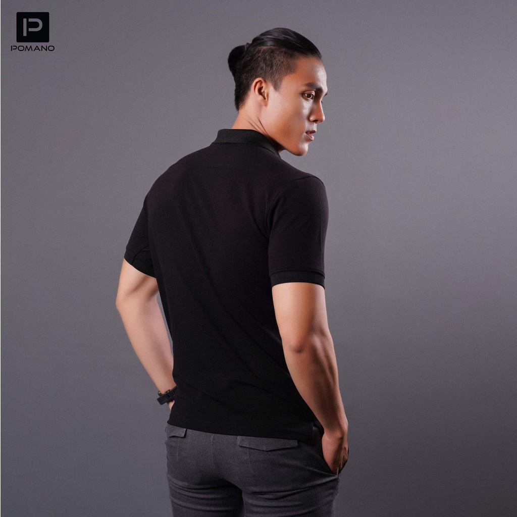 Áo thun POLO nam cổ bẻ vải cá sấu Cotton xuất xịn, thiết kế phong cách sang trọng lịch lãm Đen POMANO