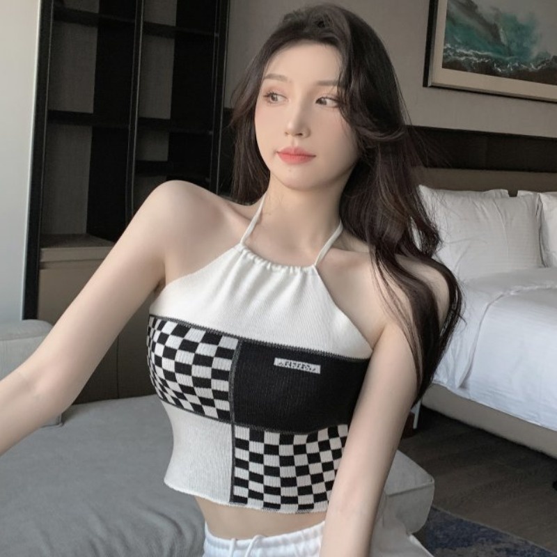 【ZHELIHANGFEI】 / Áo Dệt Kim Hai Dây Ngắn Hở Rốn Phong Cách Quyến Rũ Cho Nữ