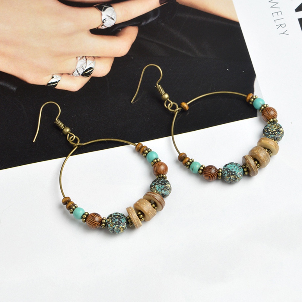 Bông tai móc hình tròn đính hạt kiểu bohemian dễ thương cho nữ