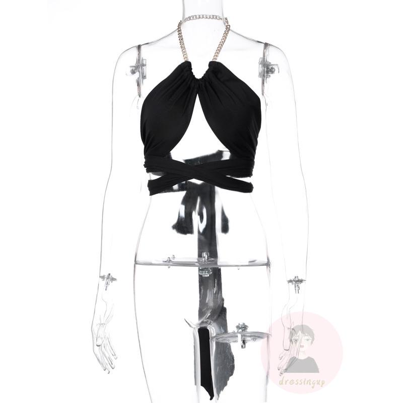 Áo Tank Top Cổ Yếm Phối Dây Xích Lưng Độc Đáo Thời Trang Quyến Rũ Cho Nữ