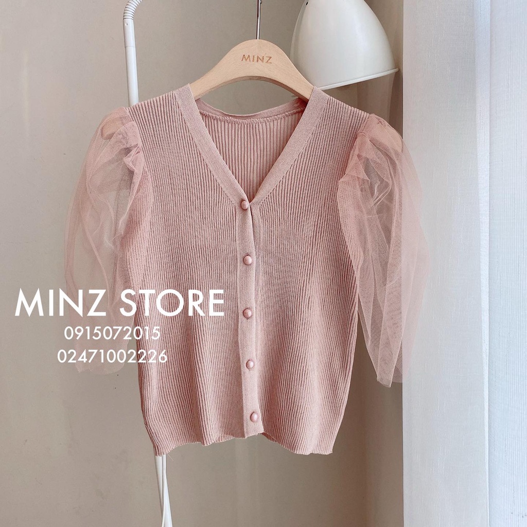 Cardigan cổ tim cúc ngọc tay lưới #9503 (3 màu)