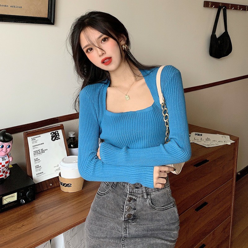 Áo Len Cổ Vuông Chất Liệu Len Tăm Cao Cấp Không Bai Dão - LOLY Store CD015