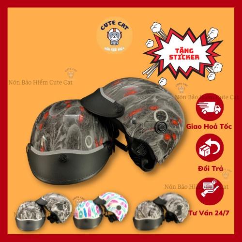 Nón Bảo Hiểm Nhúng Cacbon 3D Mũ Bảo Hiểm Nhúng Carbon, Chất Liệu Nhựa ABS Mũ Bảo Hiểm Có Nhiều Màu Sắc Lựa Chọn CUTE CAT