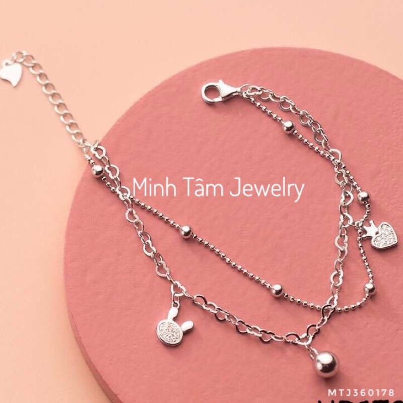 Lắc tay bạc Ý thỏ cà rốt trái tim Lắc tay bạc sợi kép thỏ cà rốt chuông bạc S925-Minh Tâm Jewelry