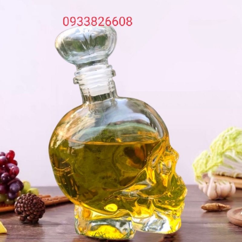 Vỏ chai đựng rượu thủy tinh hình Đầu Lâu cao cấp dung tích 750ml cực đẹp độc.