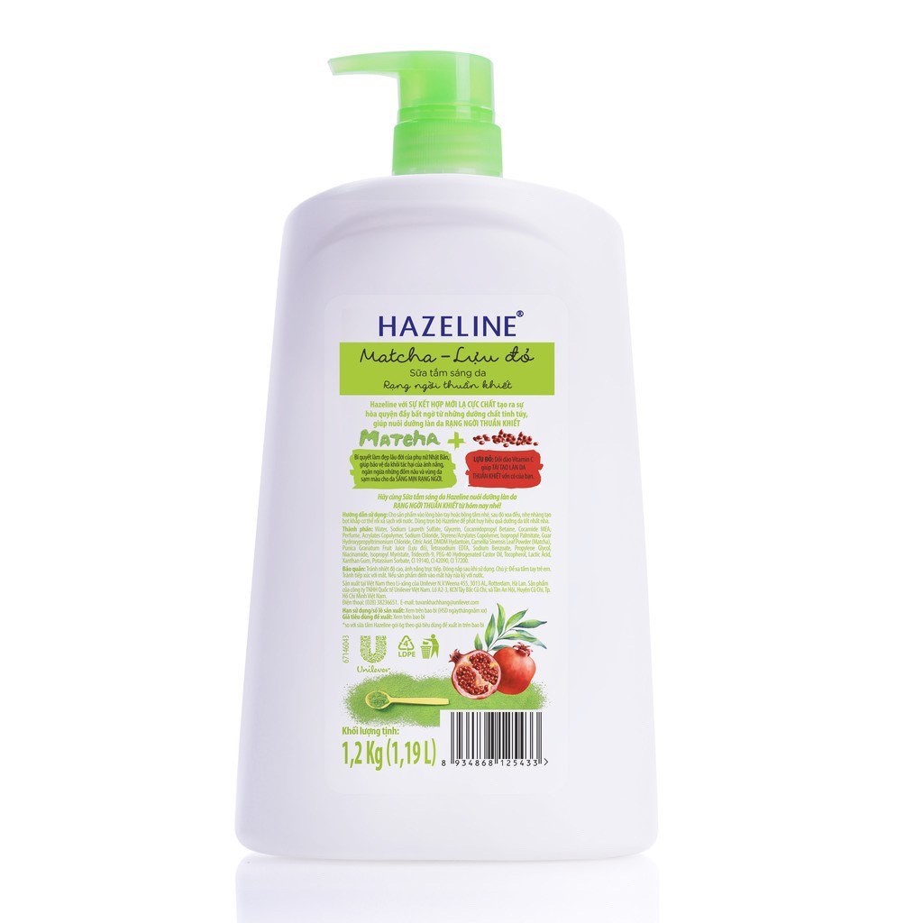 Sữa tắm Hazeline Lựu & Matcha (Xanh) Chai 1.2Kg | BigBuy360 - bigbuy360.vn