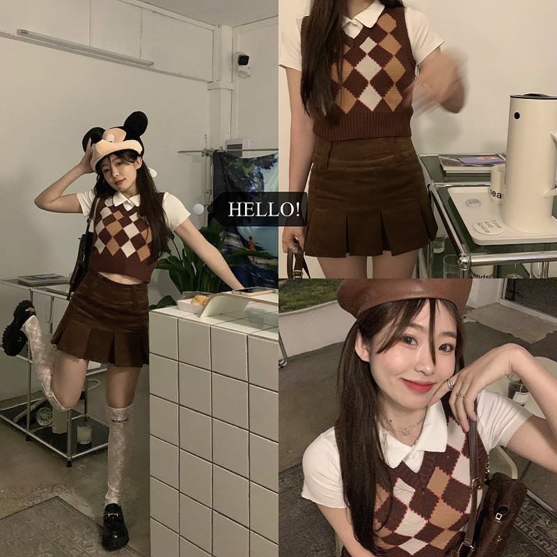 Bộ Áo Dệt Kim + Chân Váy Xếp Li Xinh Xắn Dành Cho Nữ | BigBuy360 - bigbuy360.vn