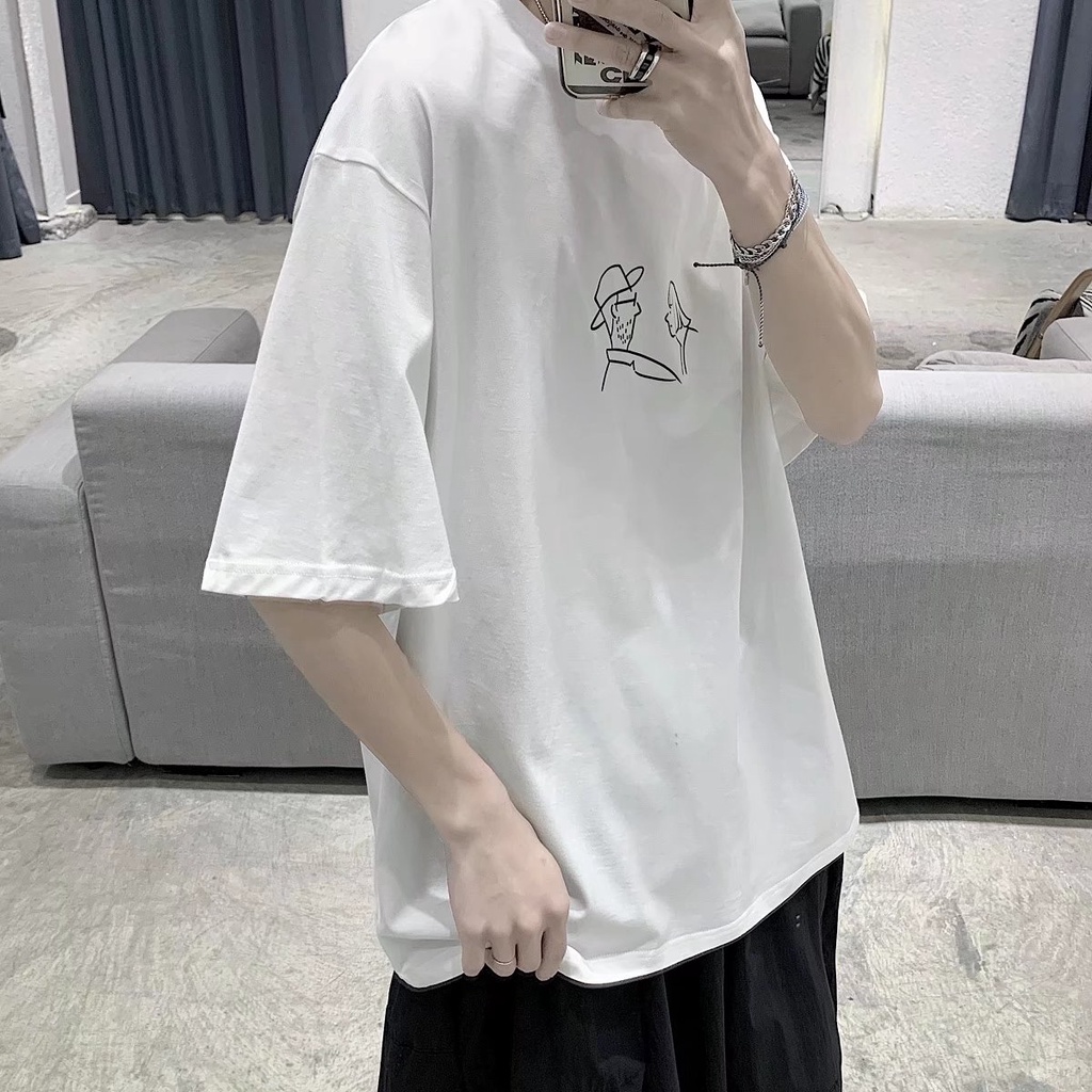 Áo Thun Tay Ngắn Dáng Rộng In Họa Tiết Hoạt Hình Phong Cách Hàn Quốc Thời Trang Mùa Hè Cho Nam Size M-8XL