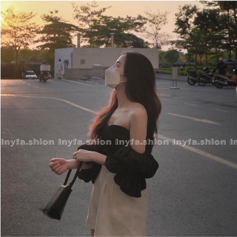Áo trễ vai croptop tay bồng-hàng chất lượng cao nhà Iny