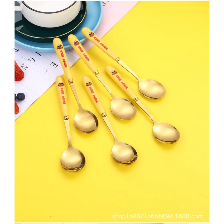 Set 6 Thìa Vịt Vàng Siêu CuteFREESHIPBộ 6 Thìa,Muỗng Ăn Cơm Inox Sang Chảnh