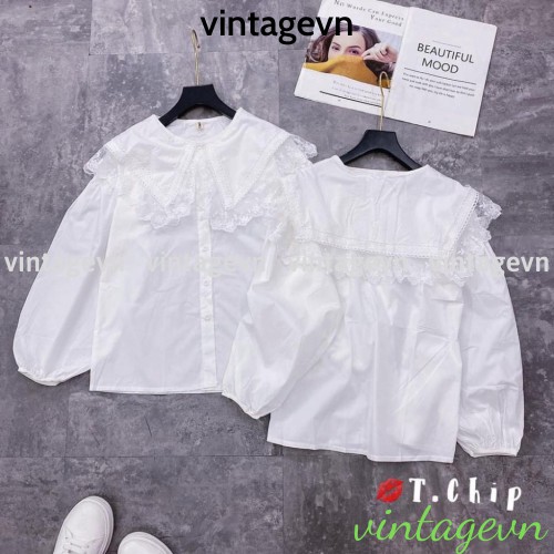{vintagevn} áo babydoll trắng tiểu thư cổ bèo viền ren ullzang hàng QC A288 hihishophaha | BigBuy360 - bigbuy360.vn