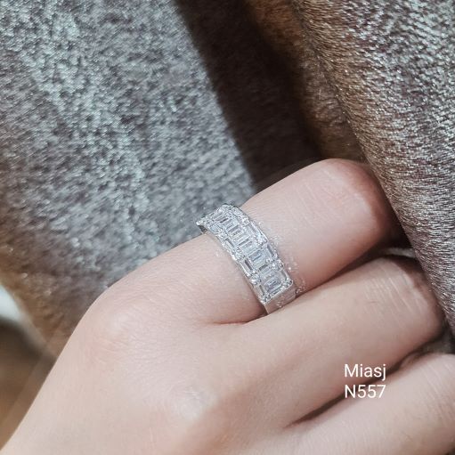 Nhẫn full xoàng Ý S925 MiASJ N557  nạm đá Baguet cao cấp, sang trọng