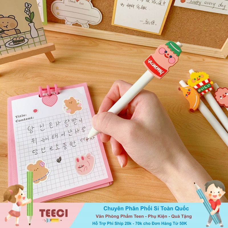 &lt;Ảnh Thật Shop Chụp&gt; Bút Bi Mực Nước Màu Đen Humberger Xinh Xắn Trang Trí Bàn Học Học Sinh D151