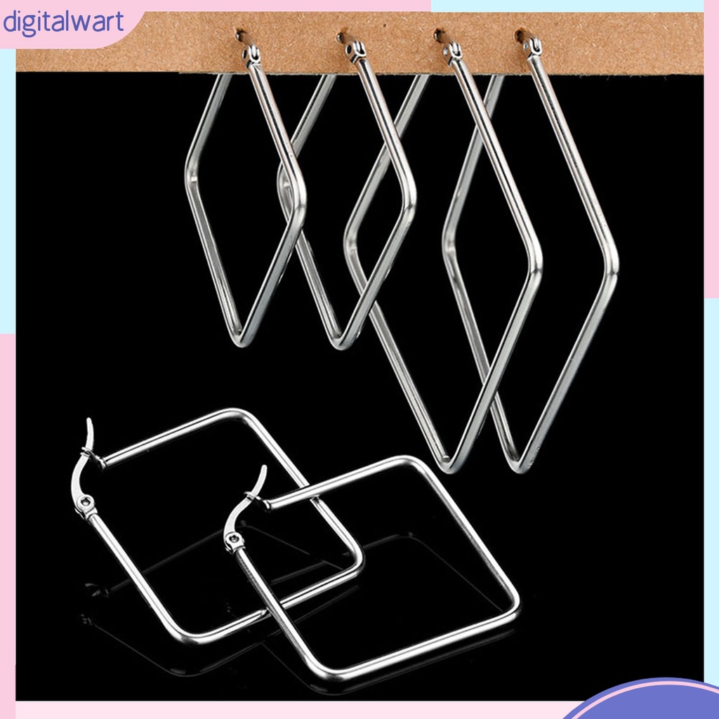 Dgg Dgg✌❤ Khuyên Tai Dạng Móc Hình Vuông / Tròn Bằng Thép Không Gỉ