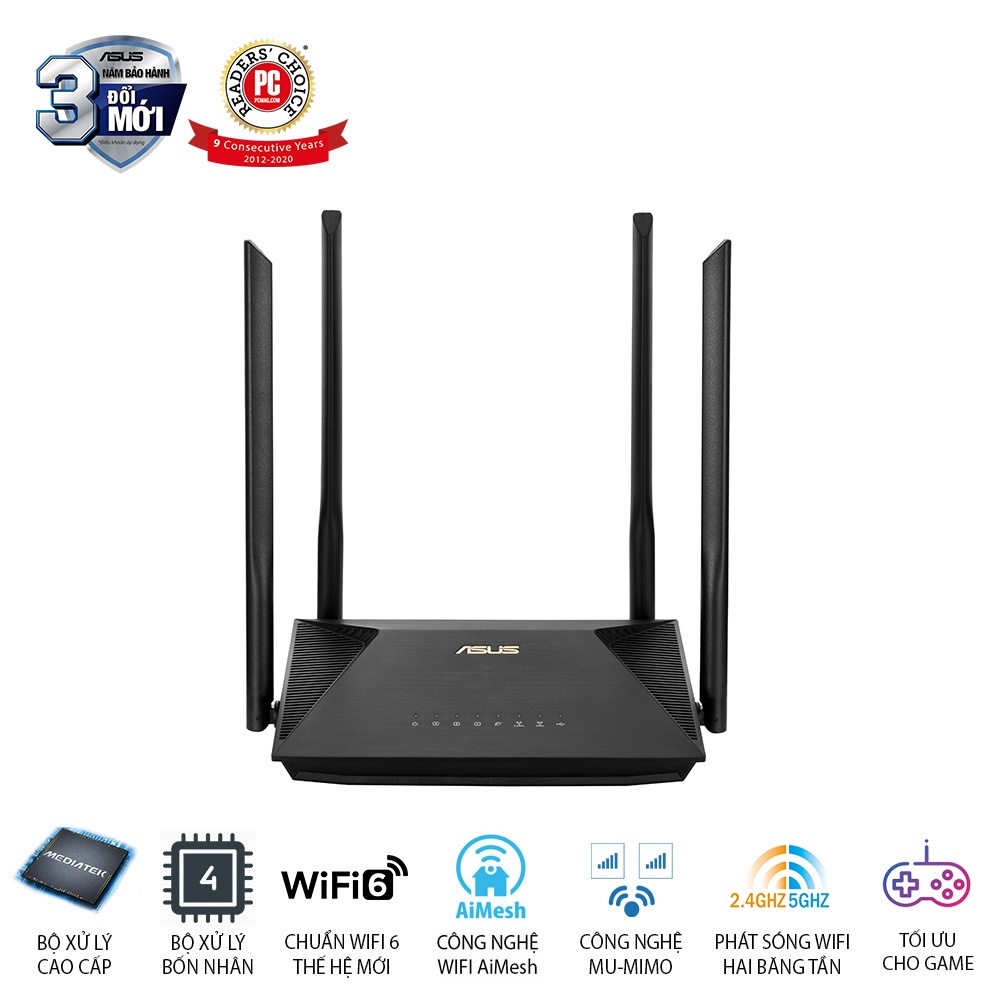 Router Wifi Asus RT-AX53U Chuẩn AX1800 Dual Band WiFi 6 - Hàng Chính Hãng