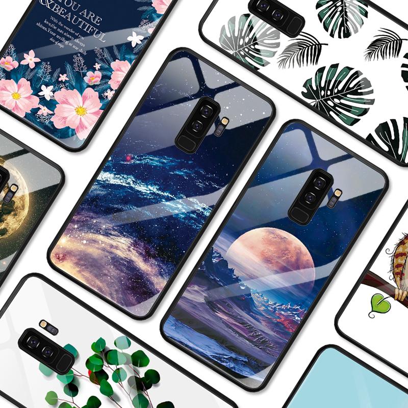 Ốp điện thoại mặt kính cường lực họa tiết bầu trời độc đáo dành cho Samsung Galaxy S8+/A7/A750/J4+/J6+/S9 Plus