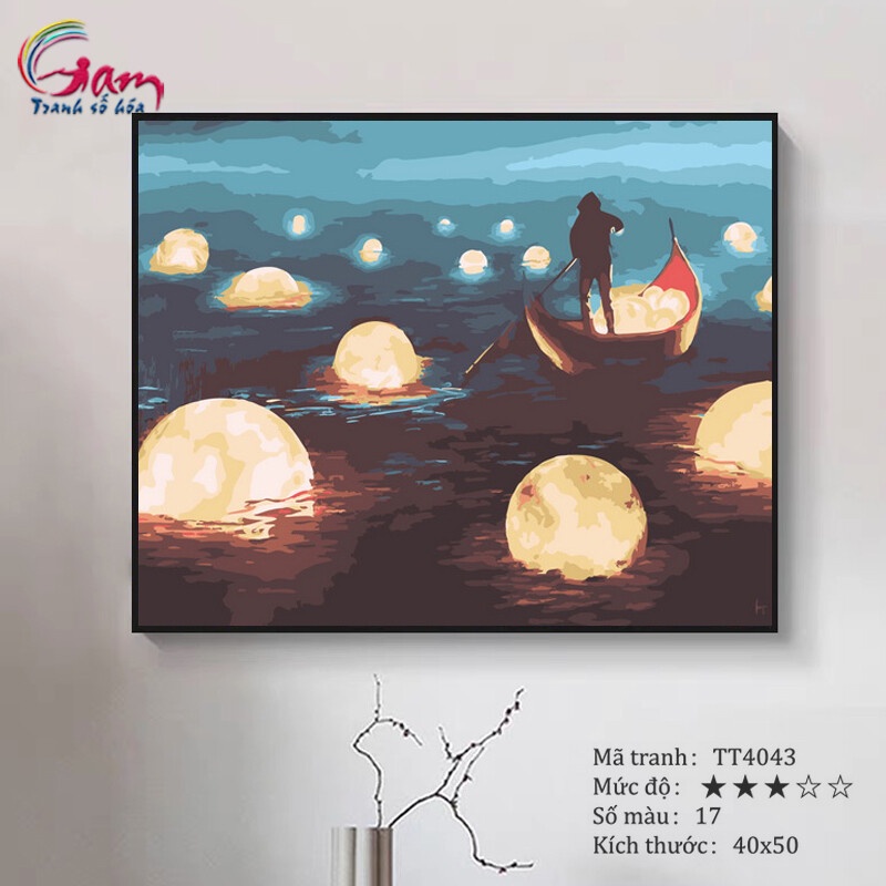 Tranh sơn dầu số hóa tự tô màu Gam trừu tượng Thuyền ánh sáng TT4043
