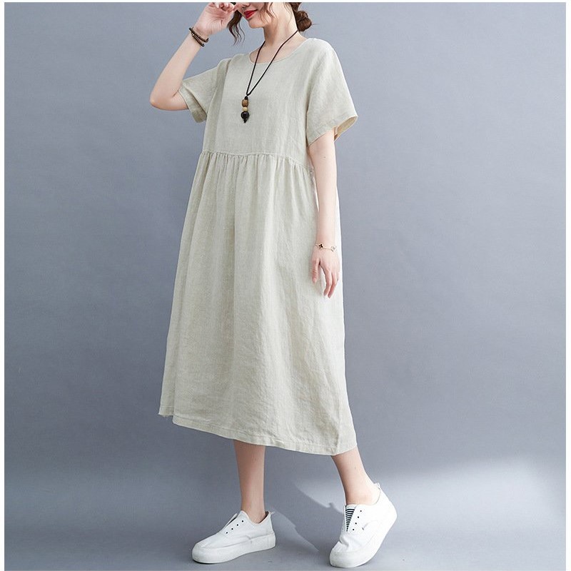 Váy suông linen màu be xinh [ Đi dạo + đi làm + mặc nhà + chất linen cao cấp]