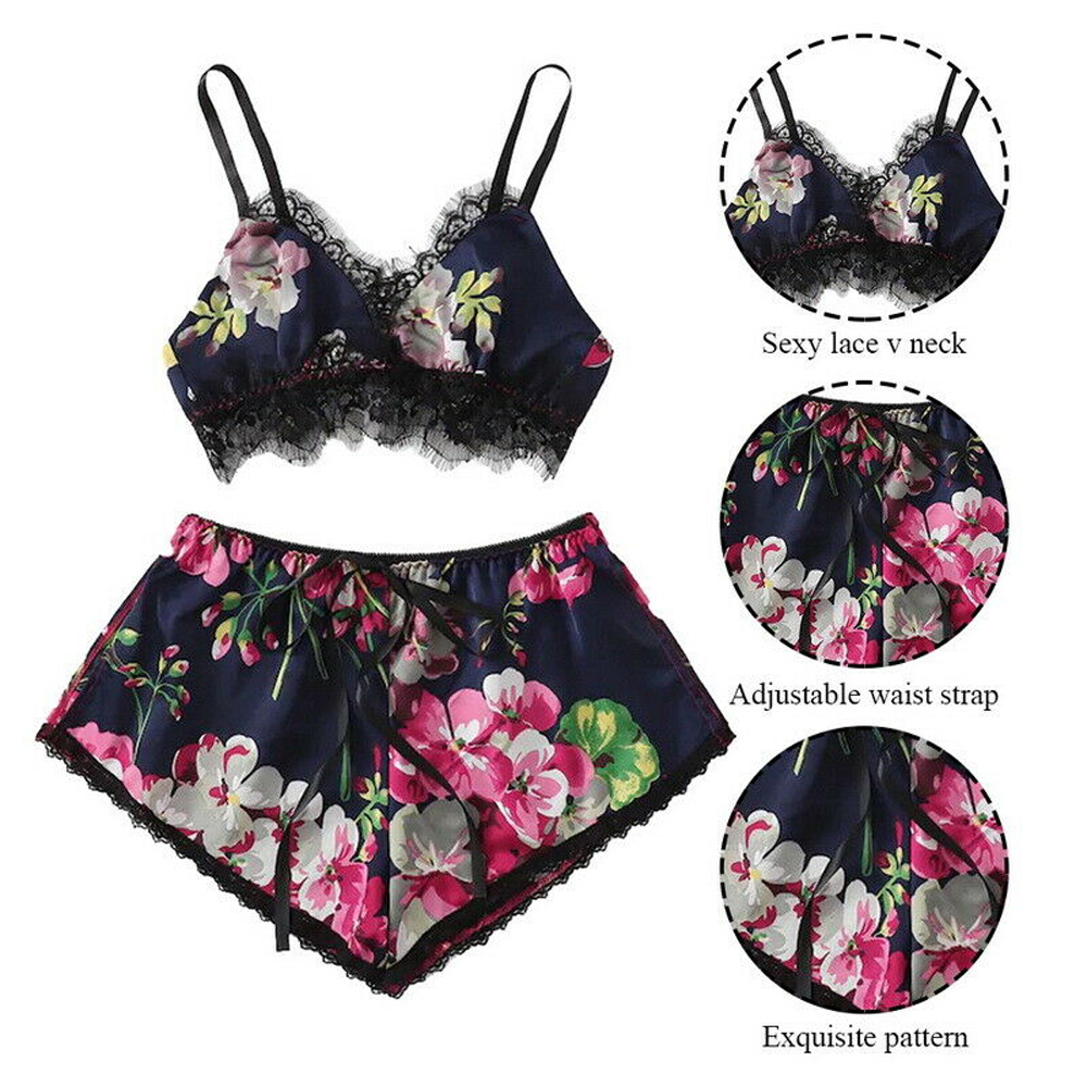 Set đồ ngủ 2 dây hoạ tiết hoa viền ren | BigBuy360 - bigbuy360.vn