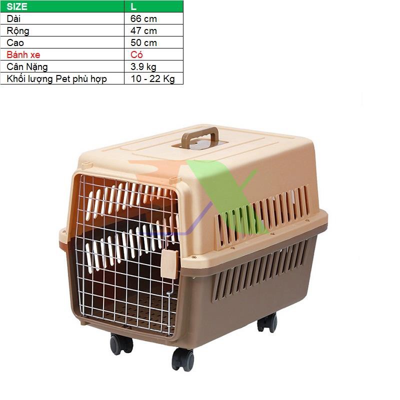 Lồng vận chuyển hàng không có Bánh xe  LHK-L, cho Chó, Mèo, Thú cưng 10-22 kg