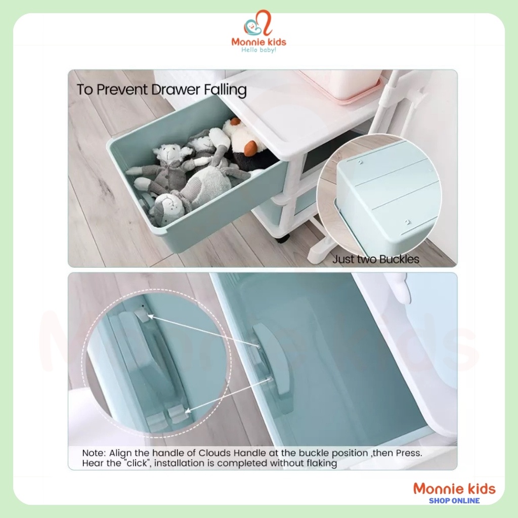 Tủ nhựa ngăn kéo MONMON mây 3 tầng 60x35x45cm, tủ đựng quần áo cho bé - Monnie Kids