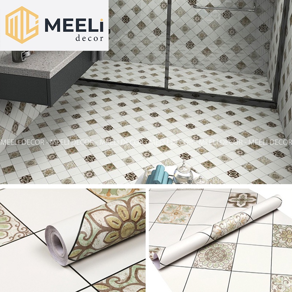 Decal dán sàn vệ sinh, nhà bếp, sẵn keo dễ dán, loại dày chống thấm nước, kt 3m x 60cm, ME21 - Meeli Decor