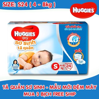 TÃ QUẦN SƠ SINH HUGGIES SIZE S24 MẪU MỚI ĐỆM MÂY ( 1 GÓI 24 Miếng ) ( 4 - 8 kg )