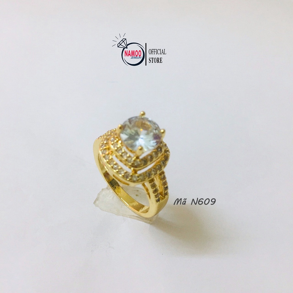 Nhẫn Nữ Đính Đá Bản Lớn N609 Đá Trắng Mạ vàng màu 18 Namoo Jewelry