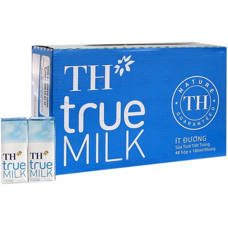 Thùng 48 hộp Sữa tươi TH True Milk ít đường x 180ml