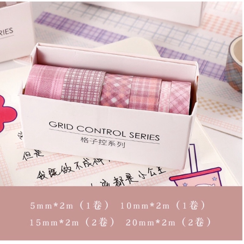 Set 6 Cuộn Washi Tape Băng Keo Trang Trí Caro