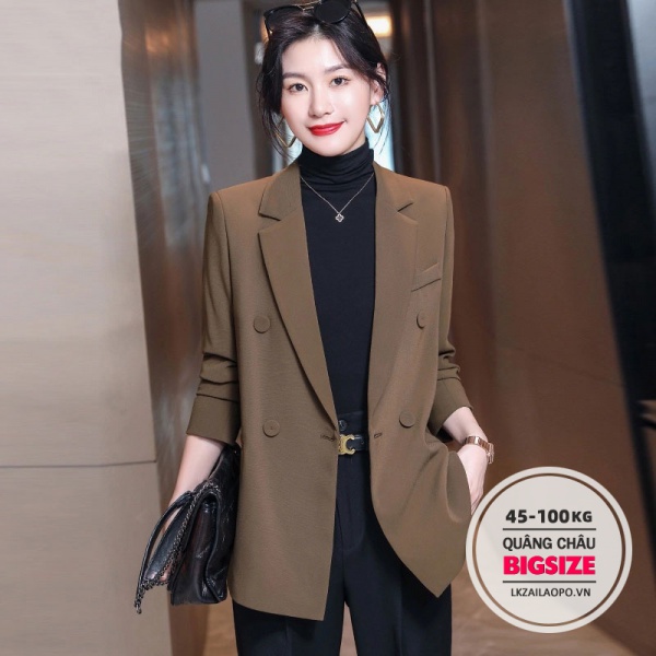 BIGSIZE Nữ (45-100kg) Áo vest nữ blazer khoác tay dài dáng rộng màu cà phê thời trang thanh lịch cho nữ - Phong cách Hàn Quốc - quảng châu cao cấp