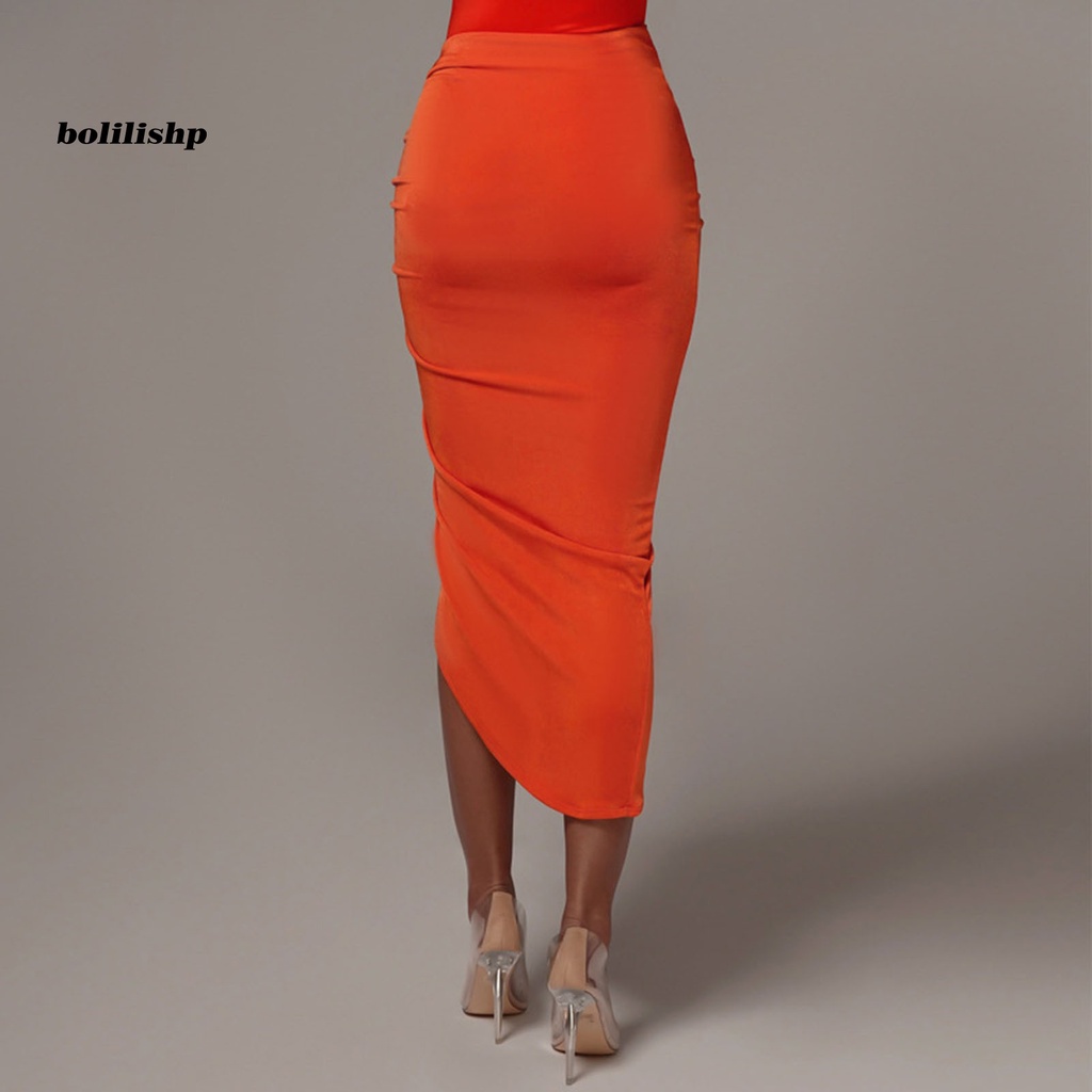 Chân Váy Bodycon Dây Rút Màu Trơn Xẻ Tà Cao