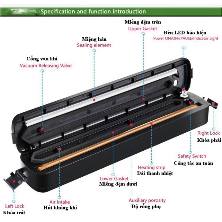 Máy Hút Chân Không Thực Phẩm Kèm Hàn Miệng Túi Vacuum Sealer ( tặng kèm10 túi hút )