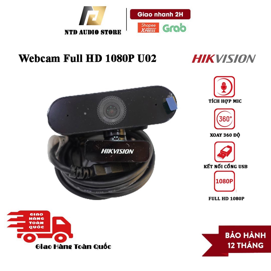 Webcam máy tính HIKVISION DS-U02 FULL HD 1080P | webcam học online tích hợp mic, chuyên dụng cho Livestream làm Online