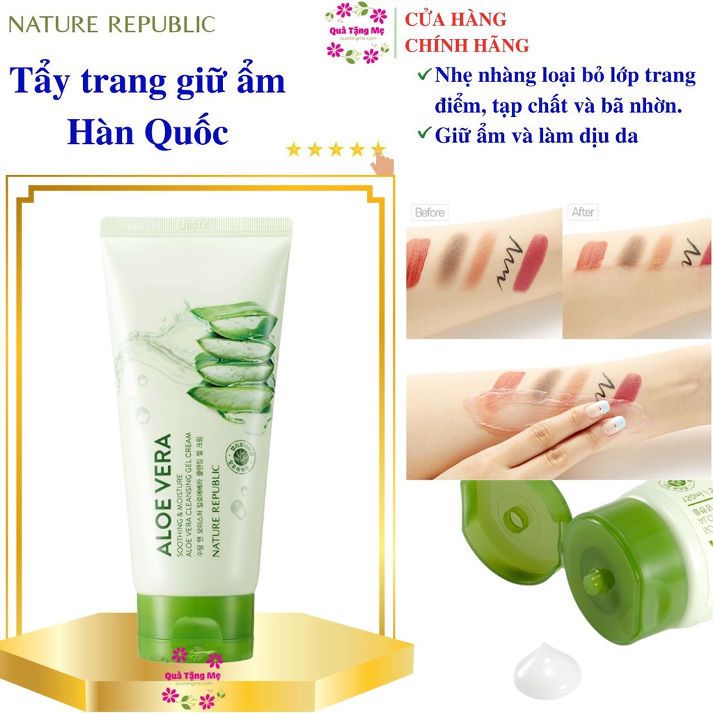 Kem tẩy trang cho mọi loại da Hàn Quốc Nature Republic Soothing &amp; Moisture Aloe Vera Cleansing Gel Cream 150ml Quatangme