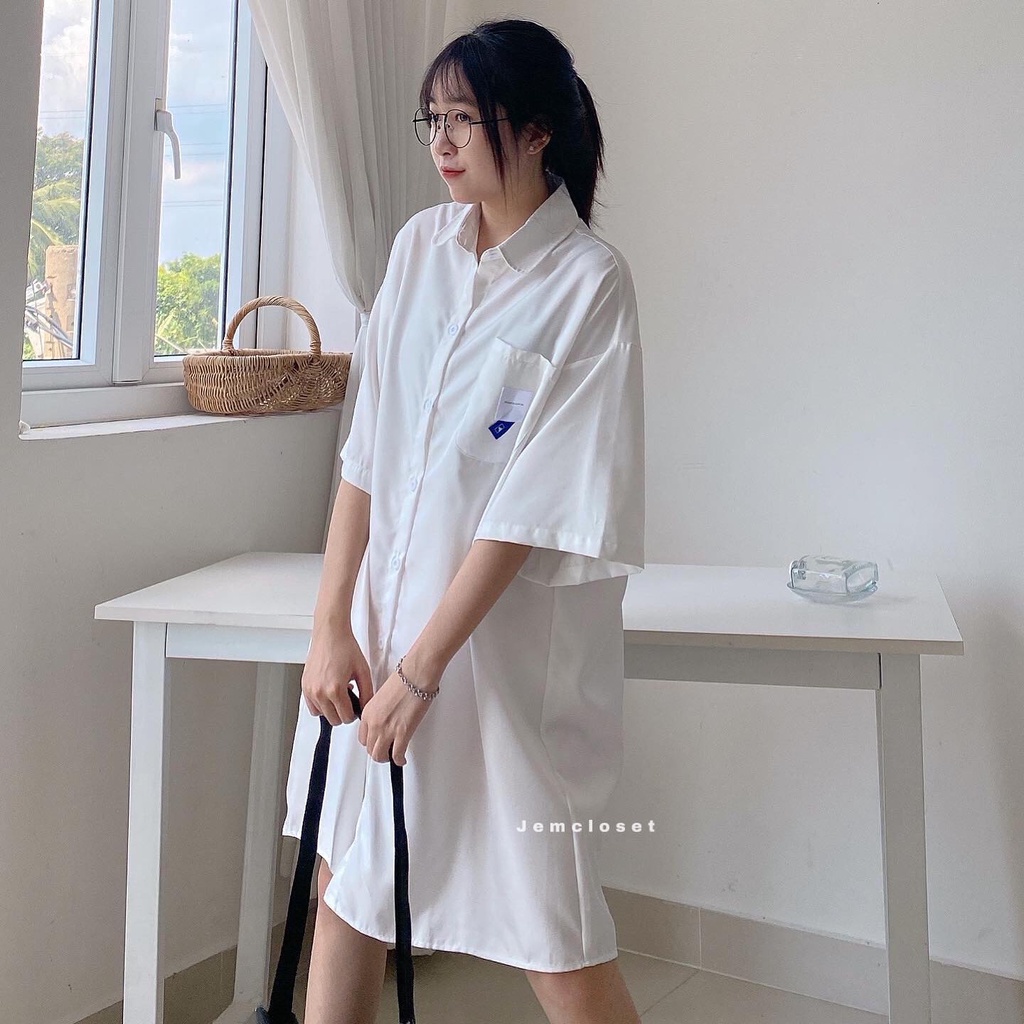 Váy Xuông Dáng Dài JEM CLOSET Váy Sơ Mi Nữ Tay Ngắn HODO Thiết Kế Basic Có Túi Hộp Vuông Lên Dáng Trẻ Năng Động 3350