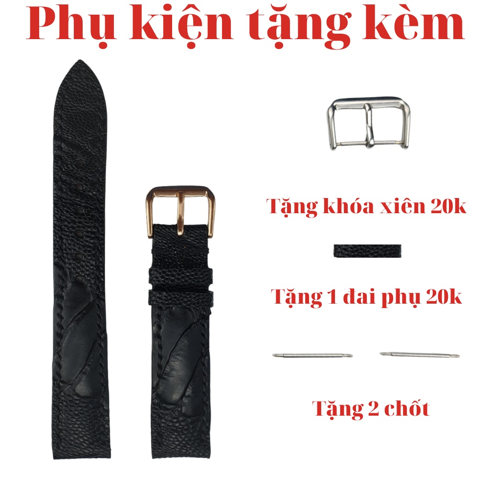 Dây da đồng hồ Vnstrap dây đồng hồ 18mm 20mm 22mm handmade da đà điểu dây đeo gia xịn cao cấp đẹp giá rẻ BigBird