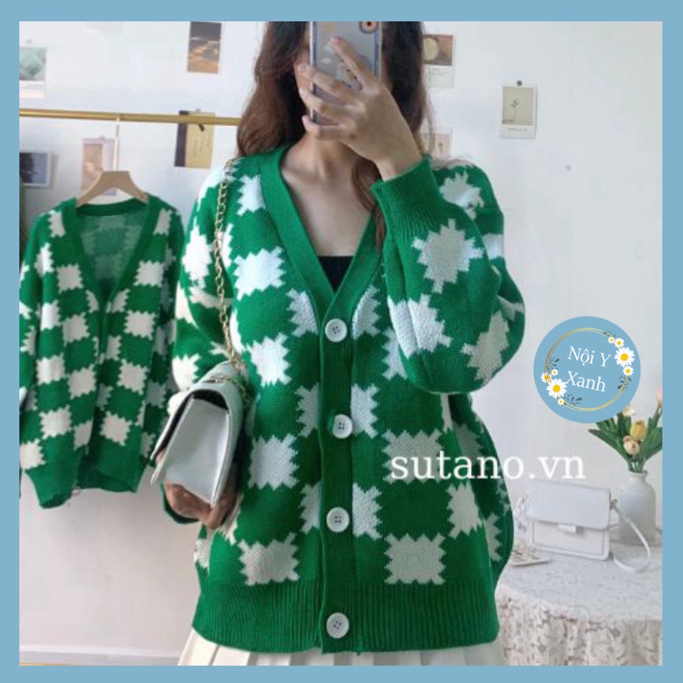 áo khoác len cardigan nữ dáng thon cao thiết kế caro sọc to màu xanh da trời lạ thường phong thái A165 noiyxanh hot tren