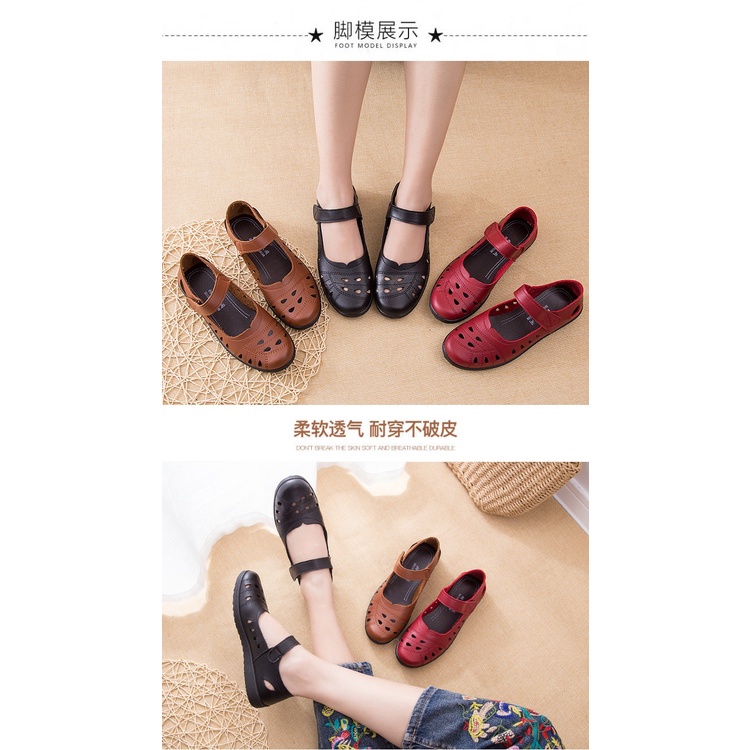 Giày Sandal Da Đế Mềm Chống Trượt Thoáng Khí Dành Cho Phụ Nữ Trung Niên